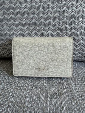 Saint Laurent Paris Off White Grain Leather Compact Snap Wallet